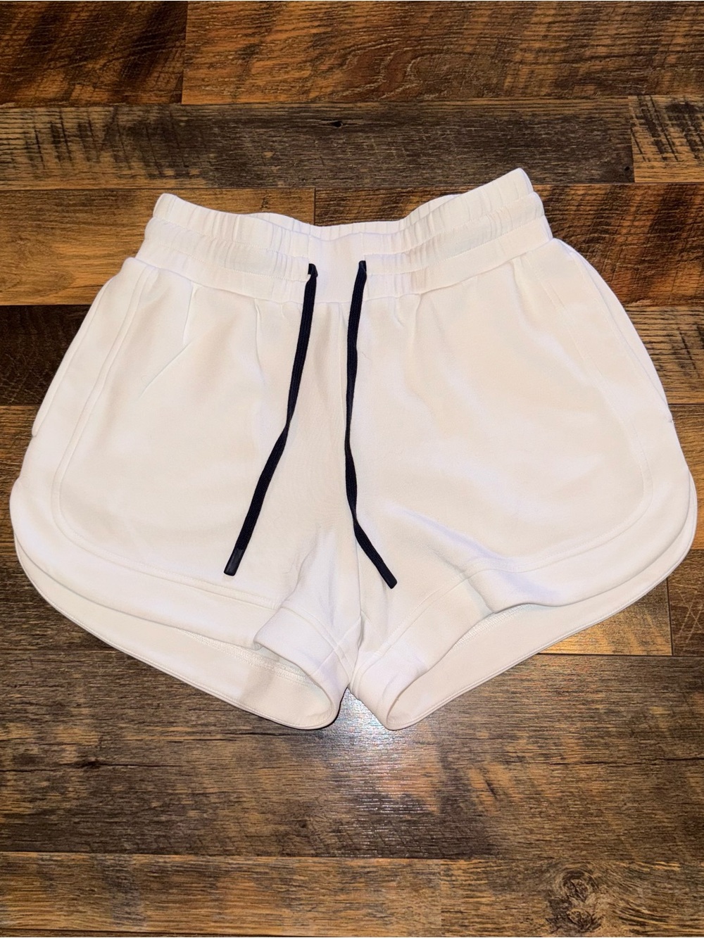Varley White Athletic DoubleSoft Ollie High Rise Shorts with Drawstring 3.5”